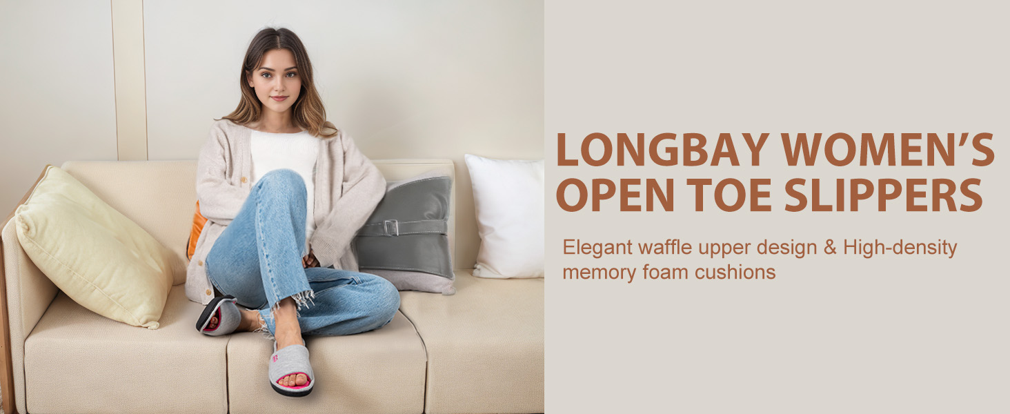 Тапочки жіночі літні LongBay для дому, вафельна підошва, відкриті пальці, м'яка піна пам'яті, сірі, 40/41 EU