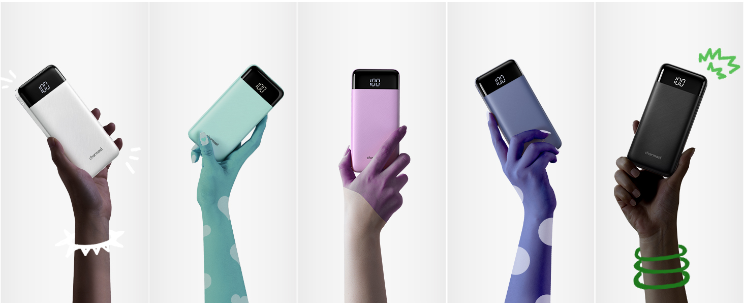 Power Bank Charmast 10000mAh з 6 виходами, USB-C, LED-дисплеєм, 4 кабелями, чорний