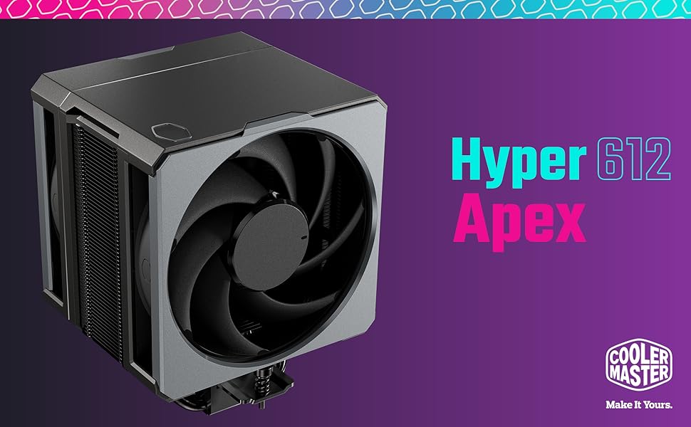 Cooler Master Hyper Hyoer 612 Apex: Повітряний кулер для CPU з чорним алюмінієвим покриттям, 4 теплові трубки, вентилятор MF120 Halo2 ARGB, підтримка LGA1700 & AM5, ARGB-виявлення, V2