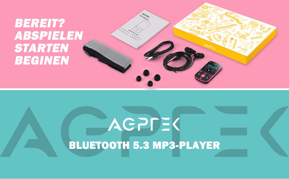 MP3 плеєр AGPTEK Bluetooth 5.0 32GB з кліпсою, кольоровий TFT екран 1.5