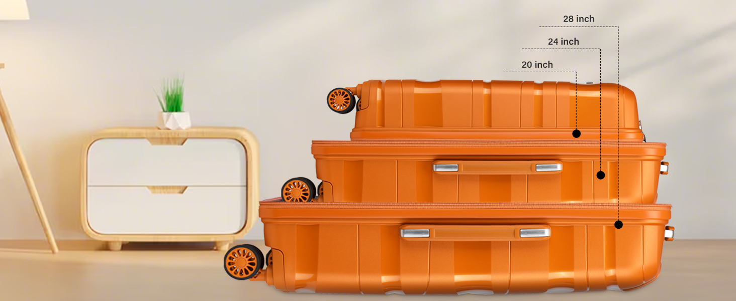 Набір валіз KONO 2 шт: велика валіза-тролі 55 см + косметичка з поліпропілену, 4 колеса, TSA-замок (Оранжевий)
