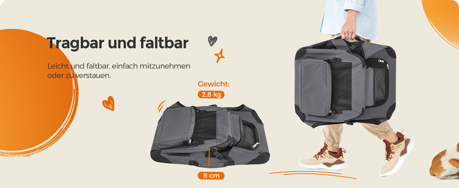 Клітка для собак Feandrea, переноска для собак, середнього розміру, сіра, 60 x 42 x 42 см