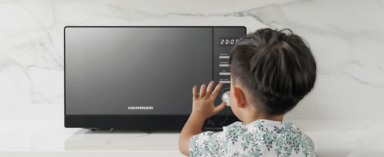 Мікрохвильова піч HMW-MD25DMRBK Mirror Black, 25 л, 800 Вт, 5 рівнів потужності, таймер, функція розморожування, чорний колір, поворотний піднос 28,5 см, 3 роки гарантії