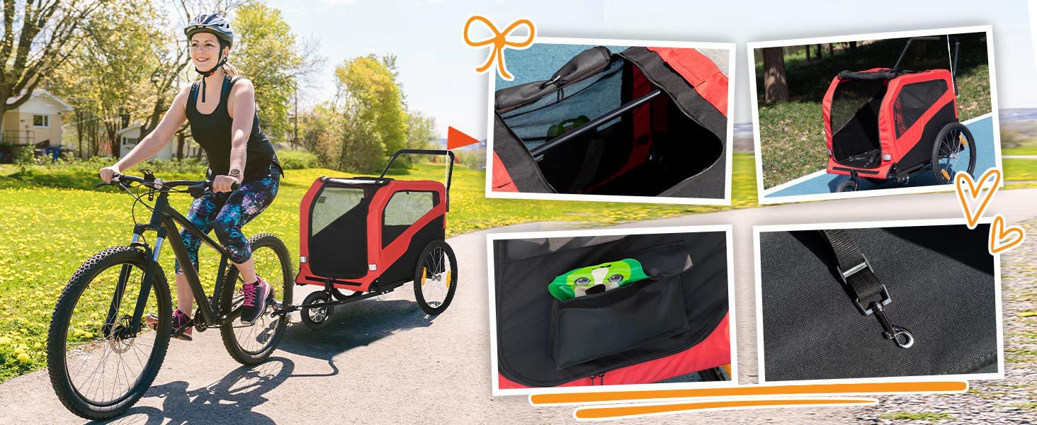 PawHut 2-в-1: Причіп для собак, велосипедний причіп для собак, візок для собак з відбивачами, до 30 кг, для великих собак, Oxford-тканина (Червоний)