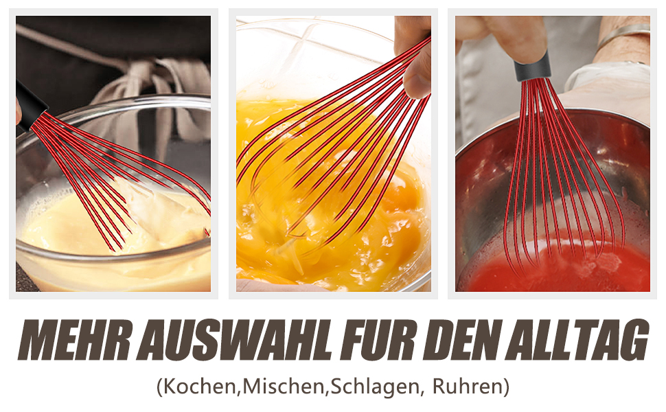 Набір міксерів Walfos 3 шт. з силіконовими вінчиками, червоний, з нержавіючої сталі. Для збивання, змішування та приготування їжі.