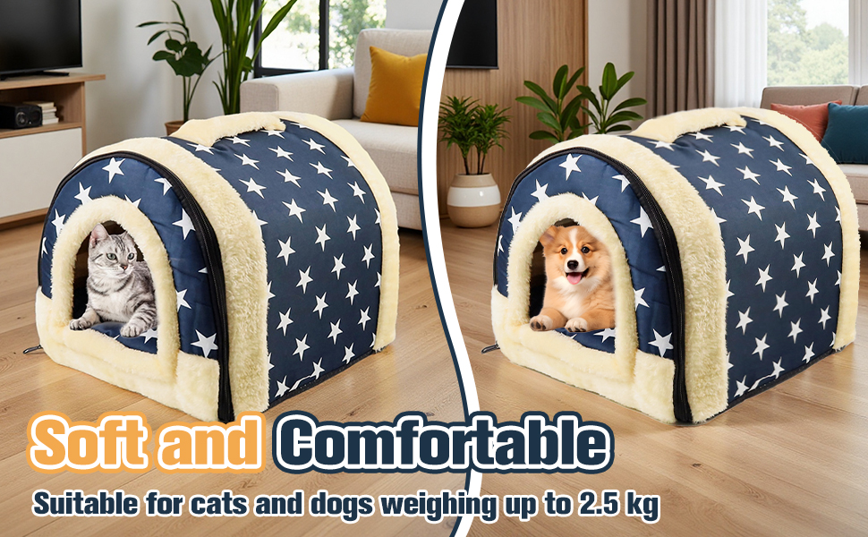 Кіт Хаус Індор, Тепле Гніздо-Печера для Кітів, 2-в-1, Ліжко-Печера для Кітів та Маленьких Собак з Знімним Подушечкою, Прати, 37x32x30 см