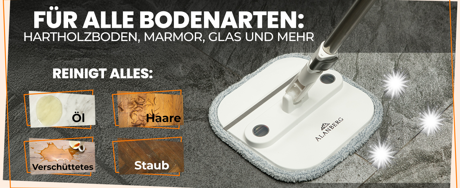 Набір для миття підлоги з відром ALANBERG® Gen2, білий: 360° самовіджимання, система з двома камерами, 2 мікрофібрових насадок