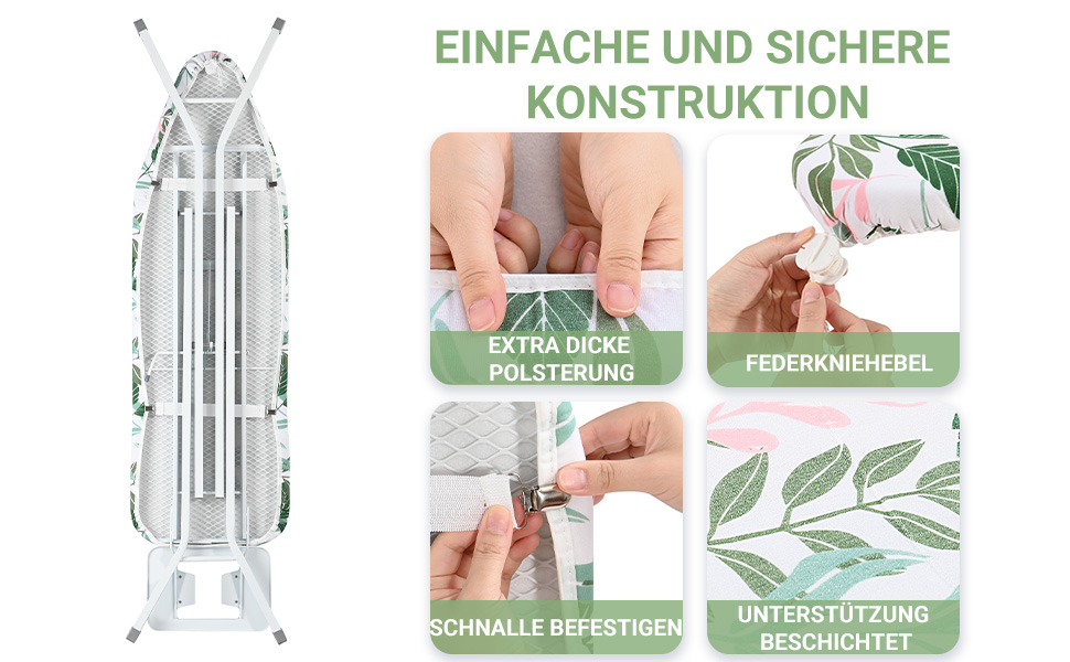 KINGRACK Чохол для гладильної дошки, бавовна, 134 x 45 см, зелений, з товстим фетровим наповнювачем