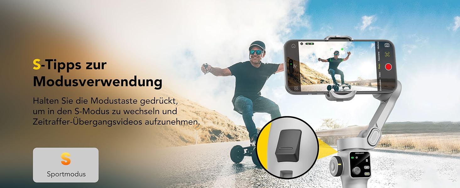 Стабілізатор гіроскоп AOCCHUAN Smart V8 з 7.8-дюймовою штангою, AI-трекінг, OLED-дисплей, кнопка зйомки (Чорний)