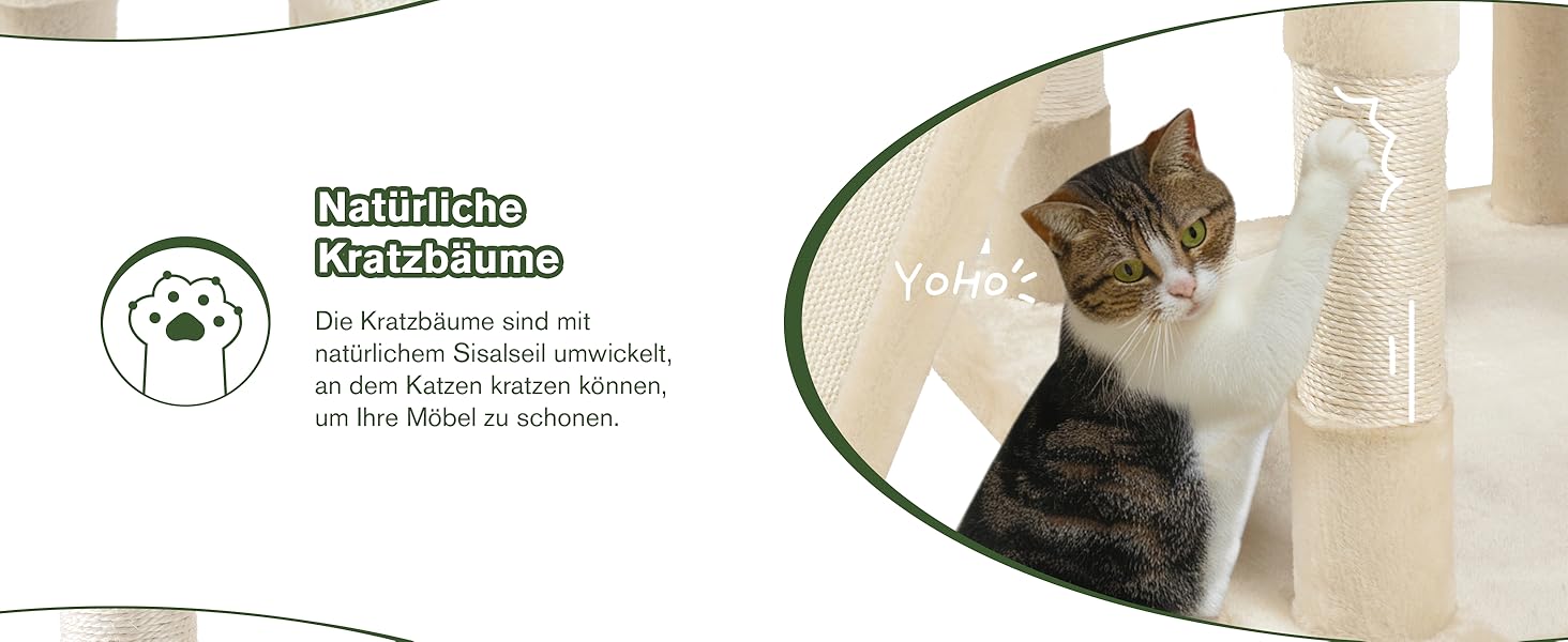 Котячий будиночок MUTICOR – великий когтетоп з декількома рівнями, 206 см, бежевий