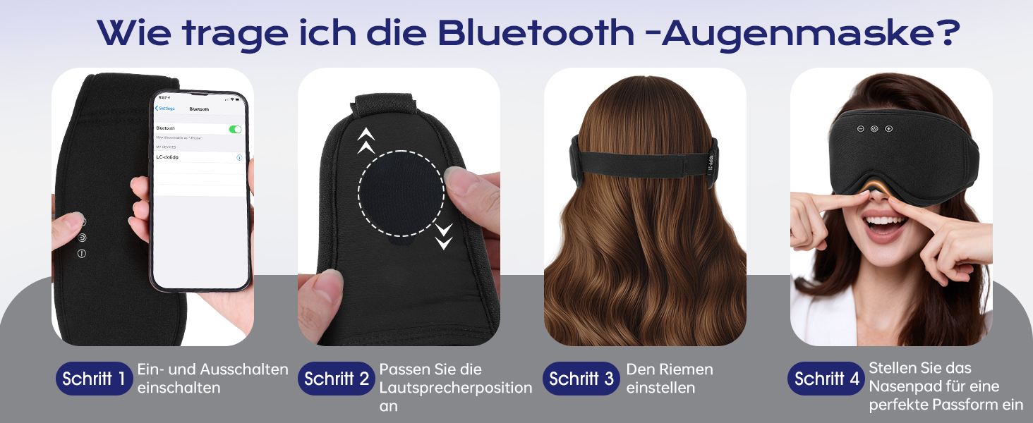 Маска для сну з навушниками Bluetooth LC-dolida 3D, повна блокада світла, чорний колір