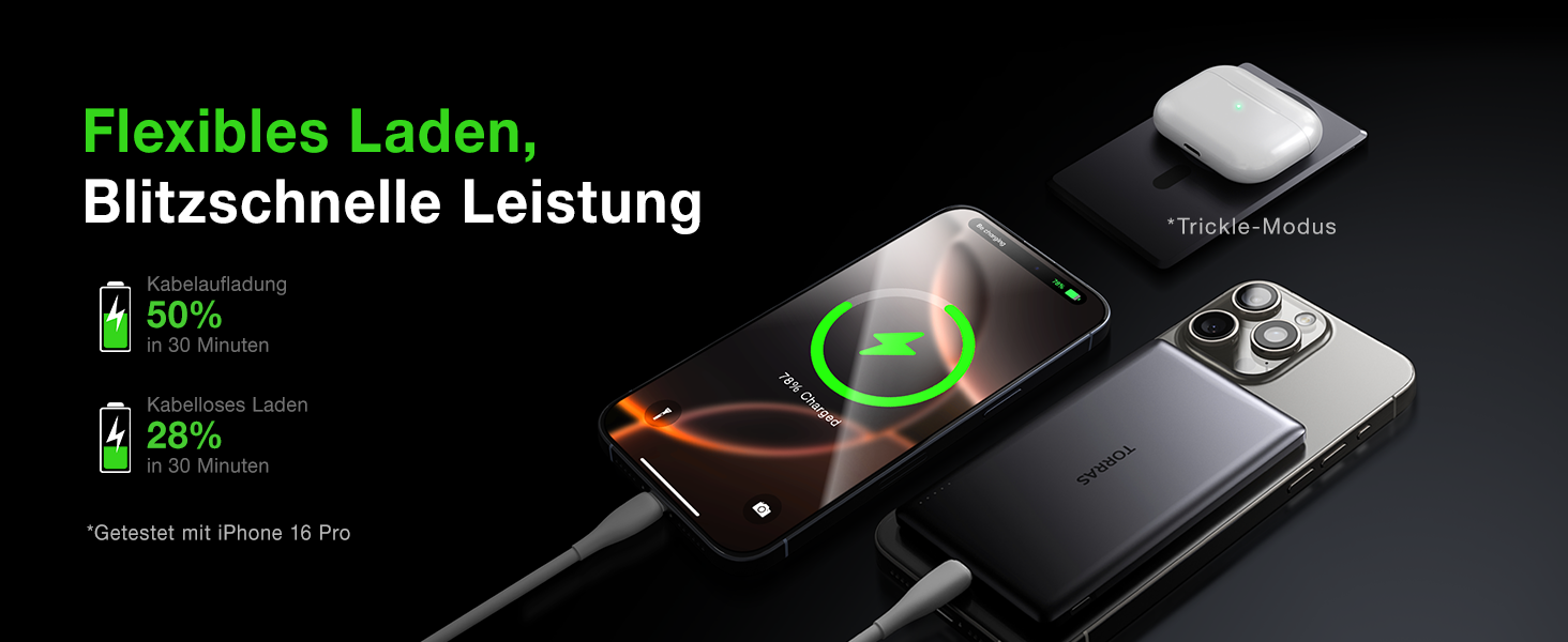 Портативний зарядний пристрій TORRAS MiniMag 10000mAh з MagSafe для iPhone 17 Pro Max, AirPods, iPhone Air 12-16, швидка зарядка, бездротовий, USB-C, сірий титан, 10000 mAh