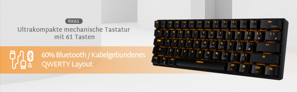 Механічна клавіатура RK ROYAL KLUDGE RK61-US: 61 клавіша, Bluetooth/2.4Ghz, Hot-Swappable, QWERTY (Чорний, Brown Switches)