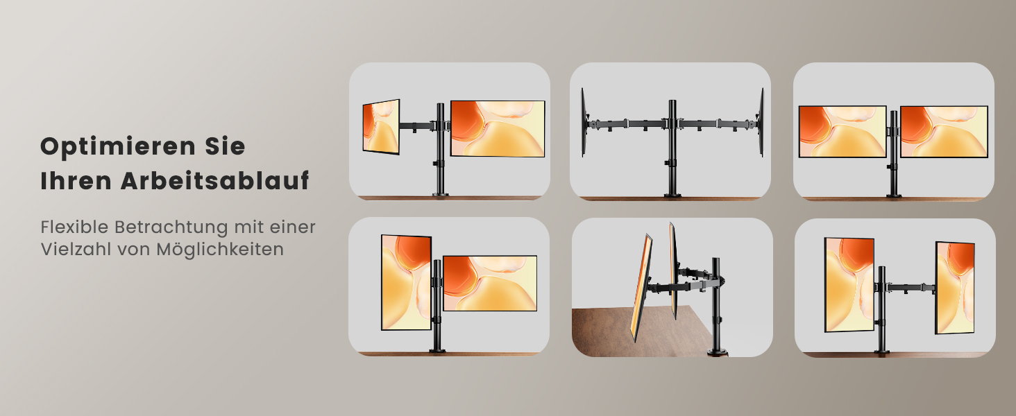 Кріплення для монітора ErGear на 2 монітори (13-32 дюйми), регульоване, поворотне, нахилене, поворотне, VESA 75/100, чорний