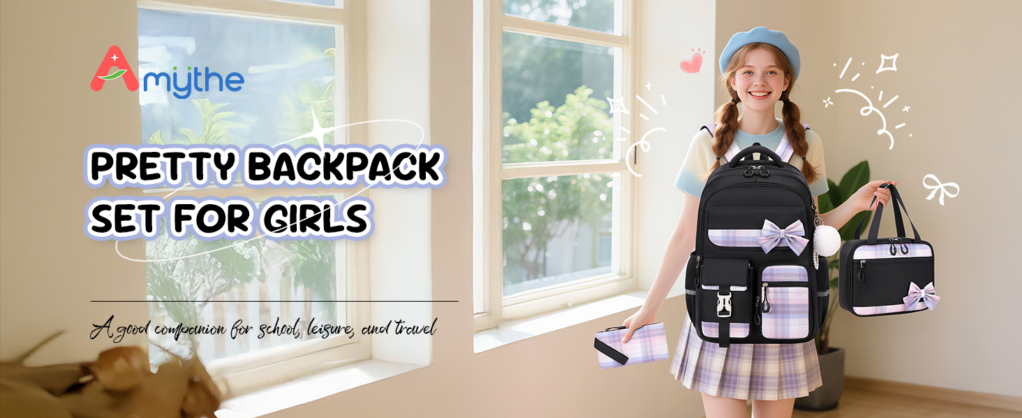 Шкільний рюкзак для дівчаток 3 в 1: рюкзак, ланчбокс, пенал. Чорний, для 3-5 класів