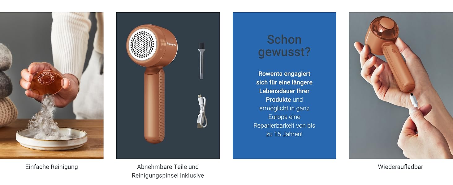 Rowenta Easy Care: Бездротовий видалення ворсу з нержавіючою сіткою, 60 хвилин роботи, теракотовий колір, JA8001E0