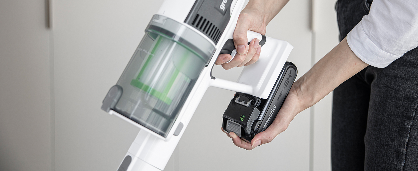 Акумуляторний пилосос Greenworks GD24SV 5-в-1 без акумулятора та зарядного пристрою, 500W, Hepa-фільтр, насадка для шерсті тварин, 3 режими потужності, 45 хвилин роботи