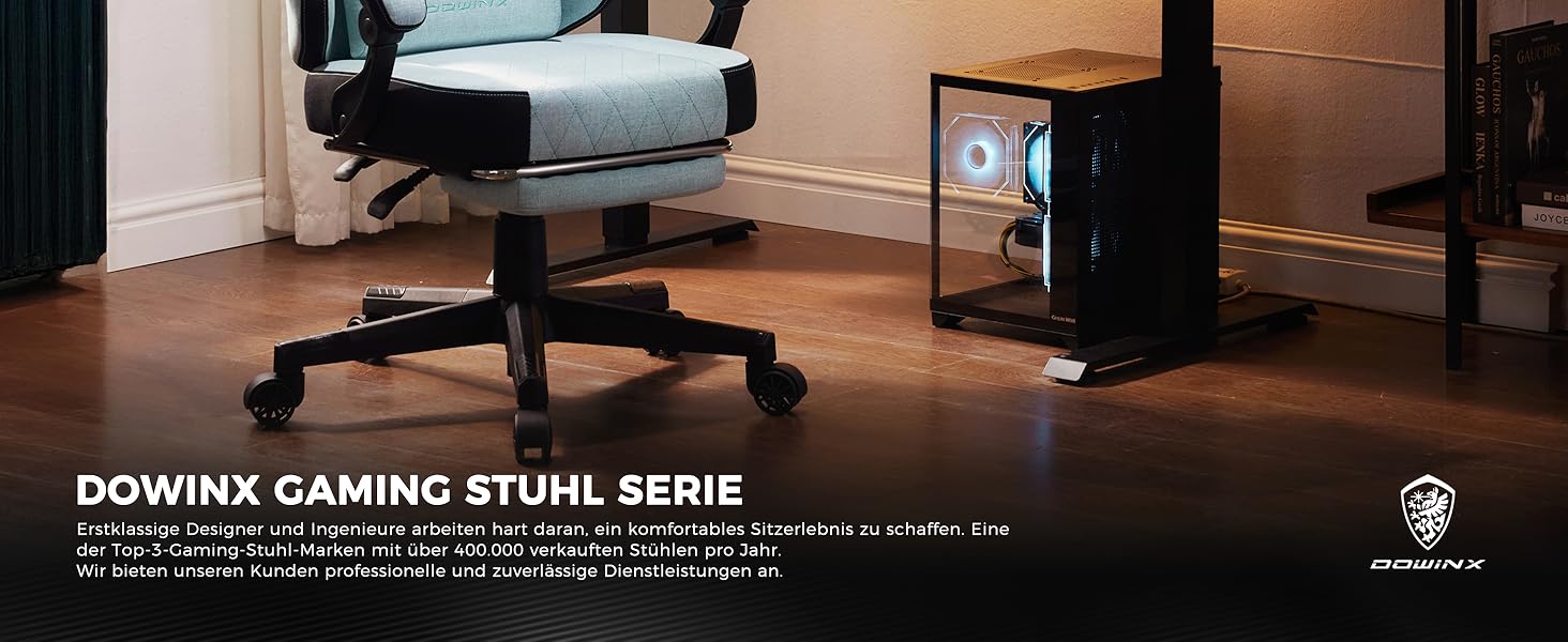 Ігровий крісло Dowinx з тканиною, пружинним сидінням та масажем попереку, з підніжкою для дорослих. Ергономічне, велике та високе крісло для офісу та ігор, до 135 кг, колір - аква