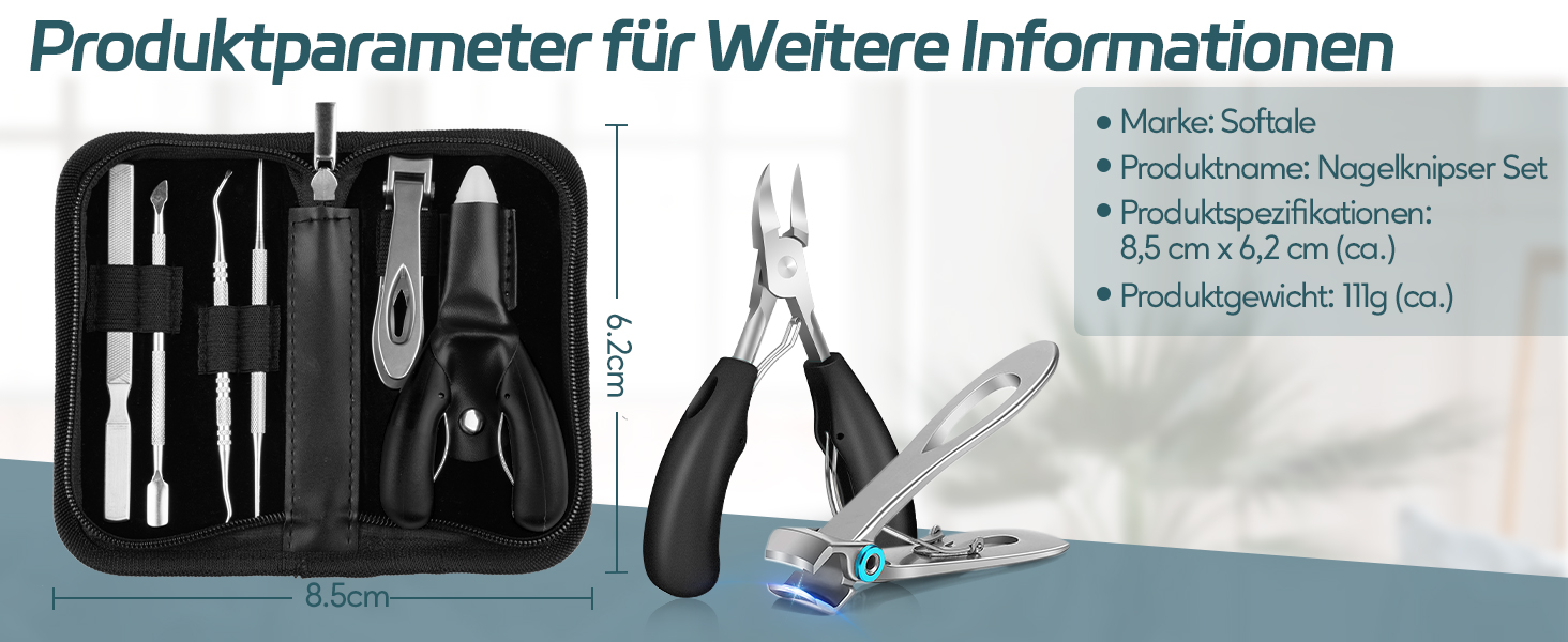 Набір для манікюру та педикюру Softale: професійний набір для догляду за нігтями, видалення врослих та твердих мозолів, 6 предметів