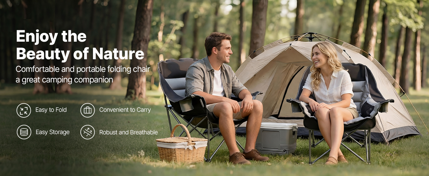 Кемпінговий стілець VEVOR великий, складний - до 204 кг, з підсклянниками, для риболовлі, пікніка, чорно-сірий