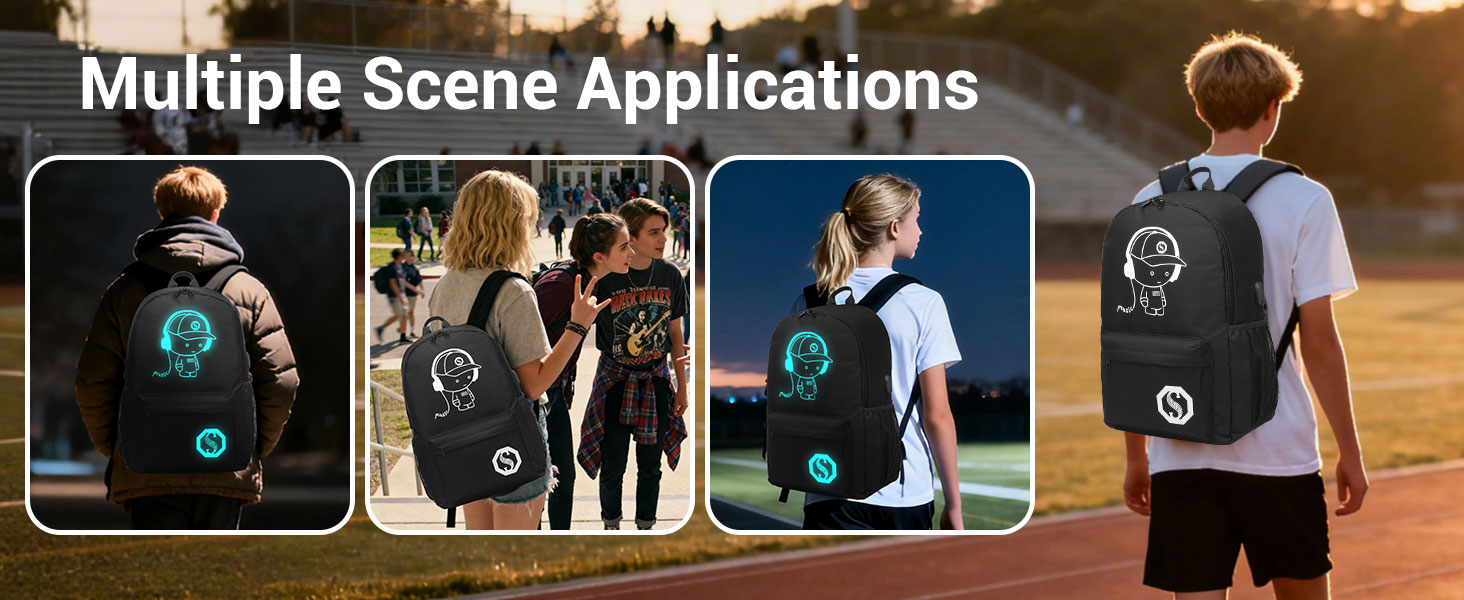 Шкільний рюкзак KONO для підлітків, чорний, світловідбиваючий, легкий, водонепроникний (30x17x48 см)