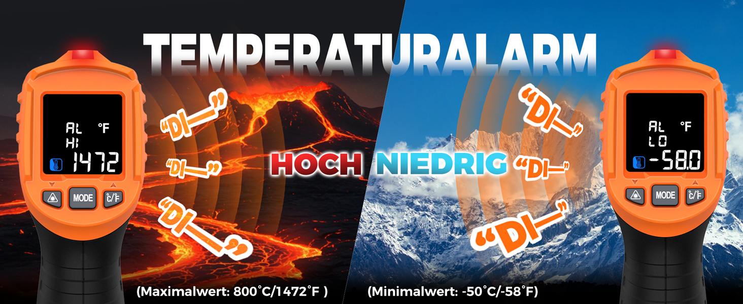 Інфрачервоний термометр лазерний IM06MAX з K-типом зонда (-50°C до 800°C) для промисловості, HVAC, приготування їжі та ремонту авто