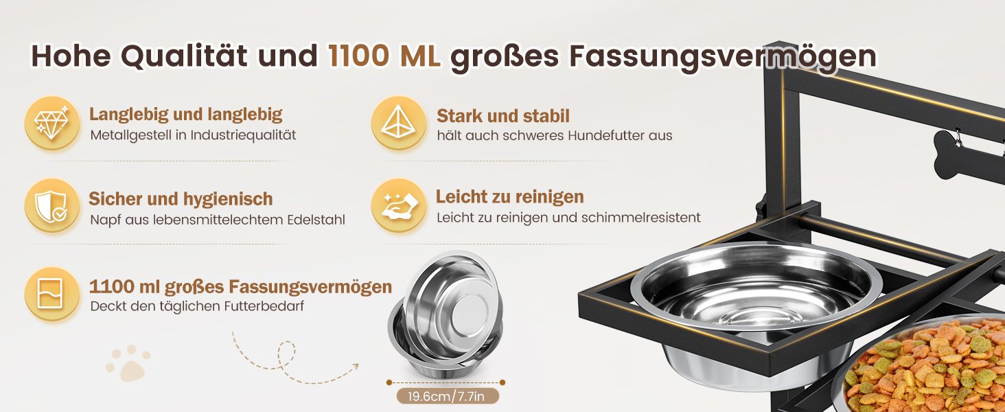 Підвищена годівниця для собак Sunowl, регульована висота та кут, 2 миски, нержавіюча сталь, повільне годування, антиковзаюча підставка