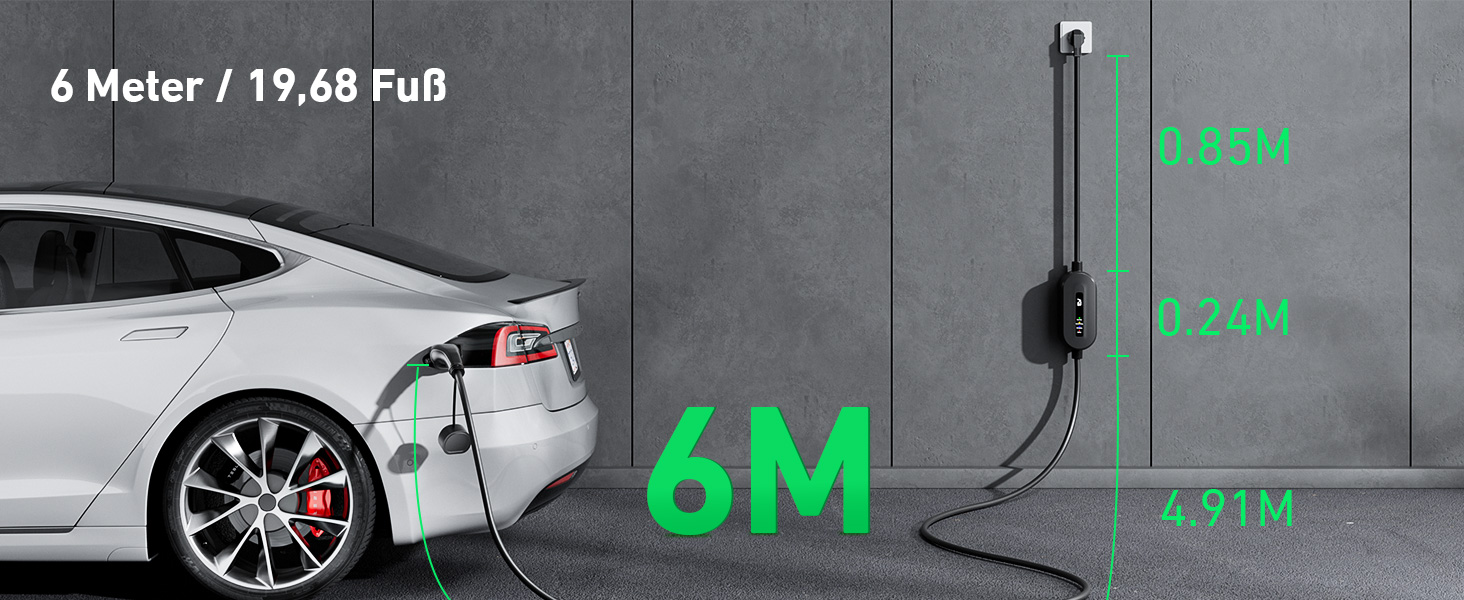 Кабель для електромобіля Evjuicion Typ 2 Schuko, 3.68kW, 6м, 16A, IP67, чорний. Зарядний кабель для ID.3/4, X1, 5ER, Model Y/3 та інших електромобілів