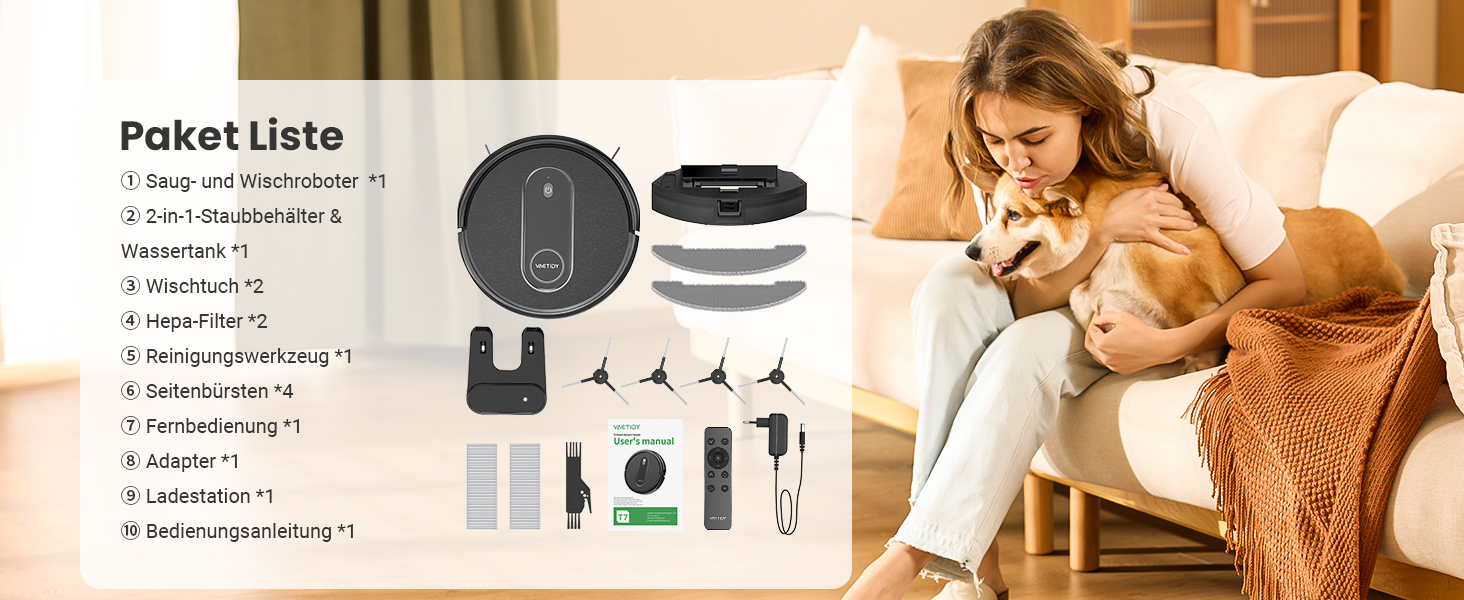 Робот-пилосос Vactidy Nimble T7 з функцією миття підлоги, потужність 2800Pa, час роботи 120 хвилин, керування через Alexa/App/Siri, для видалення шерсті тварин та прибирання килимів