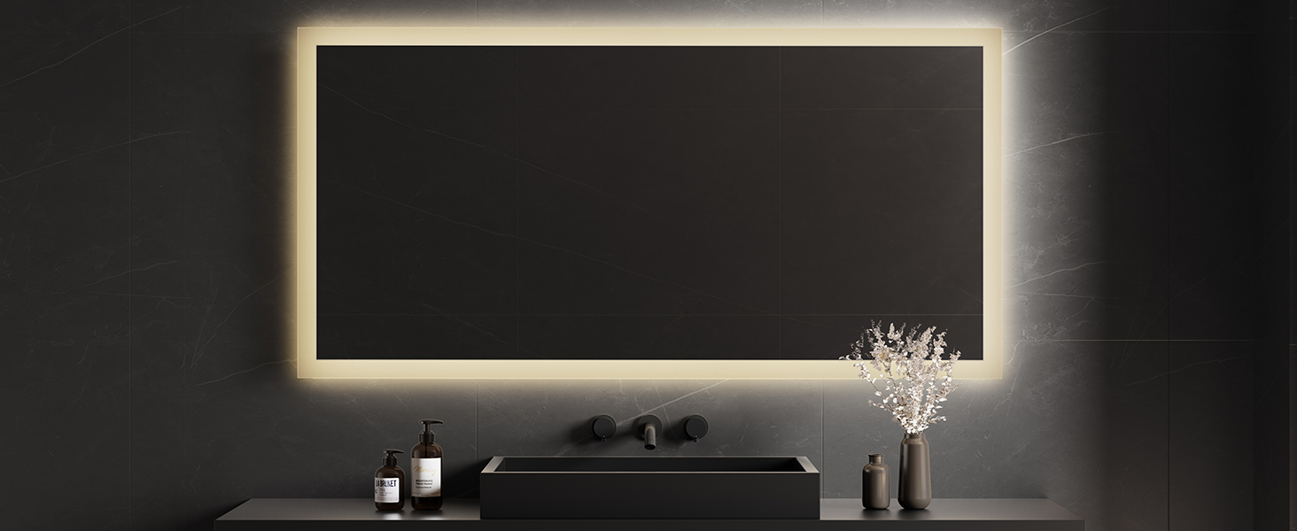 Дзеркало для ванної кімнати EMKE® з підсвічуванням 80x60 см, тепле біле світло 3000K, вимикач, вертикальна/горизонтальна установка, IP44, енергозберігаюче