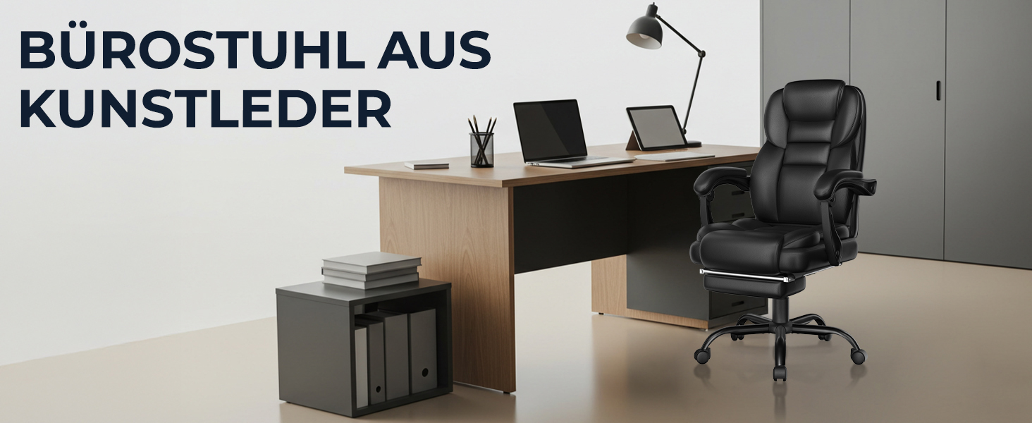 Ергономічне крісло Yaheetech для офісу, керівника з підставкою для ніг, регульовані підлокітники, комп'ютерне крісло з високою спинкою, чорне