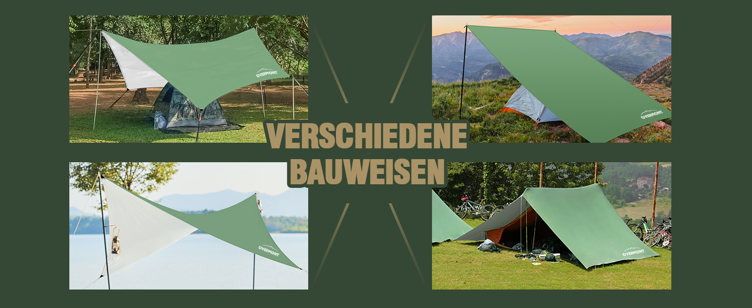 Намет Overmont 3x3 м, Тент, Сонячний Павільйон, Багатофункціональний, для відпочинку на природі, 6 кілочків та 6 мотузок