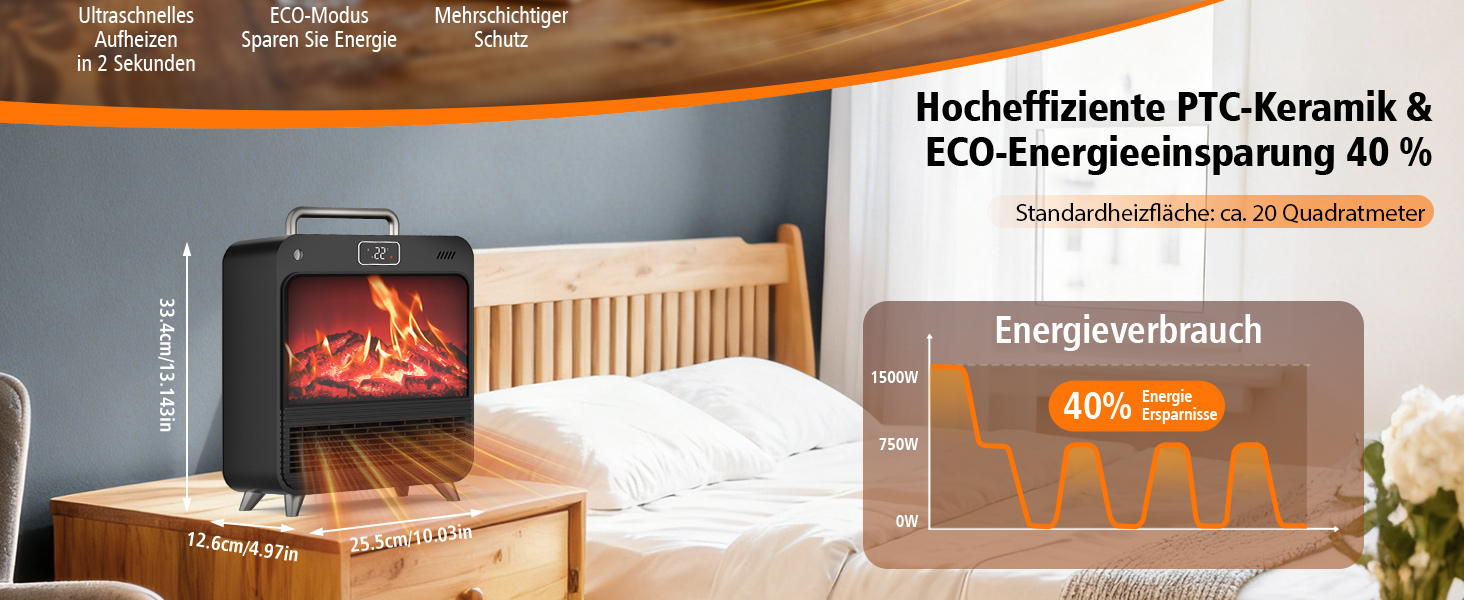 Електричний обігрівач з керамічним нагрівачем PTC, 2200W, з пультом дистанційного керування, 4 режими, 12H таймер, термостат, ECO-режим, осциляція 70°, захист від перегріву та перекидання, для дому та офісу (чорний, 33 см)