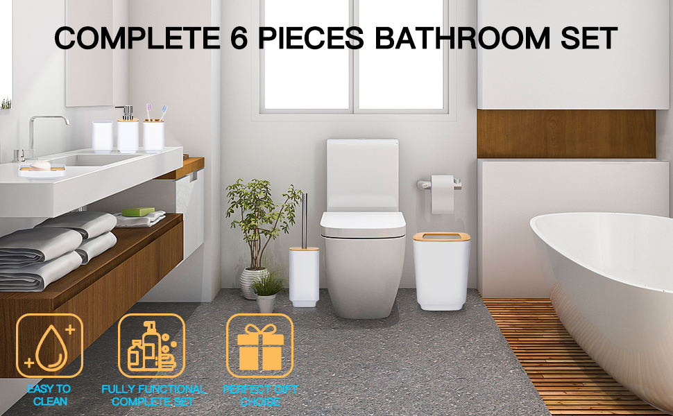 Набір аксесуарів для ванної кімнати JOTOM з бамбука (6 шт.) - сірий колір