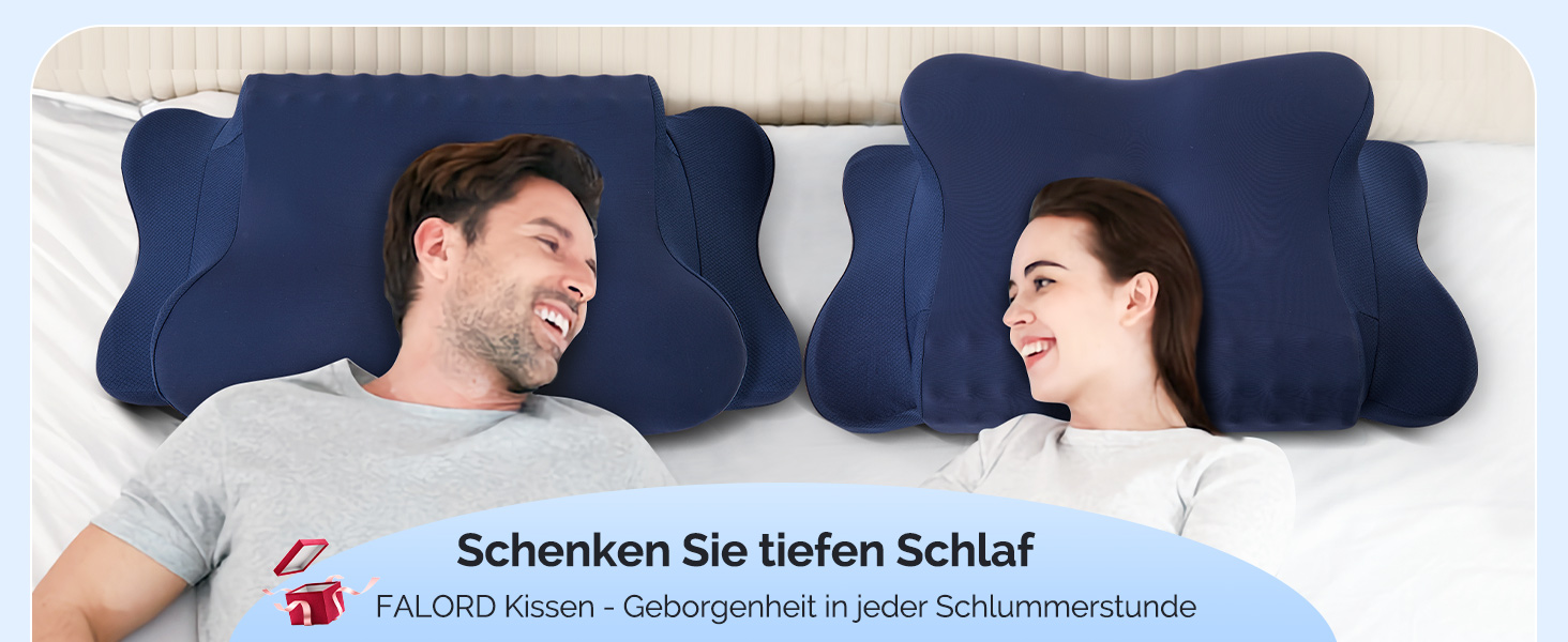 Подушка для шиї FAIORD, подушка з піною з пам'яті, ергономічна подушка для шиї, подушка для сну на боці, на спині та на животі (Темно-синій, 64 x 39 x 13 см)