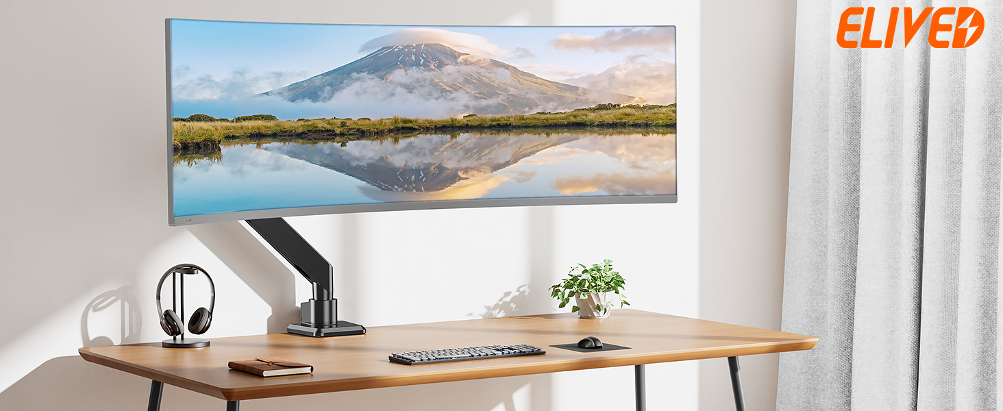 Кріплення для монітора ELIVED EV3227 для моніторів до 49 дюймів, вантажопідйомність до 20 кг, VESA 75/100 мм, газ-амортизатор, регульований нахил, поворот, оберт