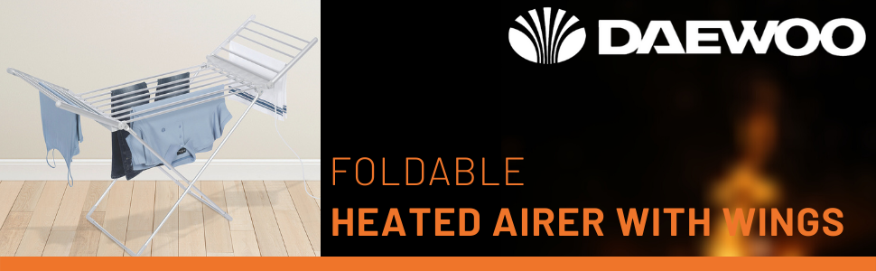 Сушарка для білизни Daewoo HEA1874 розкладна, портативна, електрична, біла, з алюмінієвими крилами, 230W, 15 кг