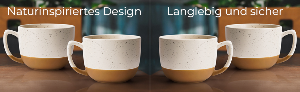 MIAMI – Set of 4, 15.2 oz Ceramic Latte Cups – Elegant, Modern Coffee Cup Set for Cafe, Tea, Hot Chocolate - Dishwasher & Microwave Safe – Aura Collection
