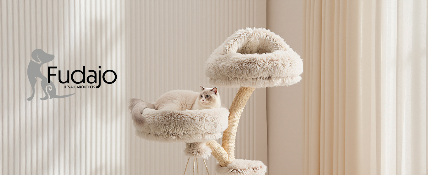 Кігтеточка для котів Fudajo Designer у вигляді дерева, 130 см, з плюшем та сизалем, з гамаком