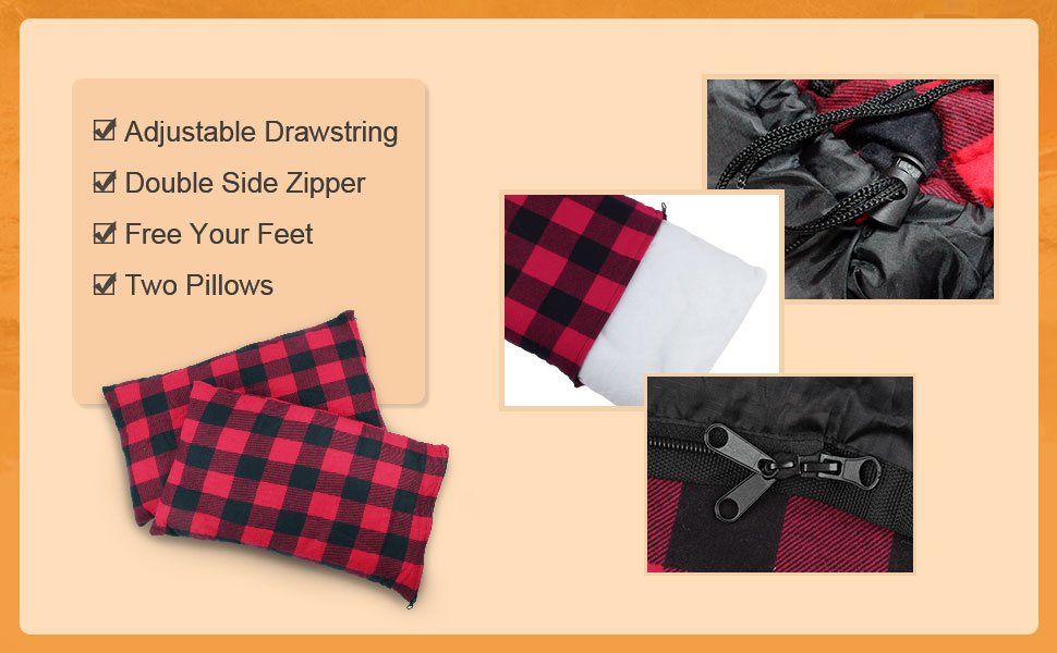 Спальний мішок для двох дорослих з флісу, зимовий, з подушками та сумкою для транспортування, 233*157 см, червоний