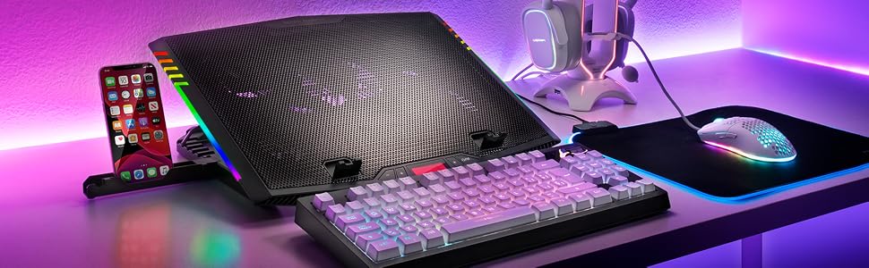 Охолоджуюча підставка для ноутбука Mars Gaming MNBC5 XL ARGB, 6 вентиляторів, тримач для смартфона