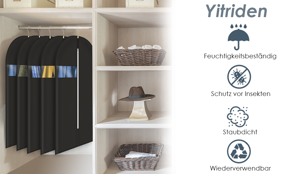 5 шт. Чохли для одягу, 60x140 см, міцні сумки для одягу з блискавкою, дихаючий матеріал, захист для костюмів, пальто, сорочок, зберігання 140x60 см