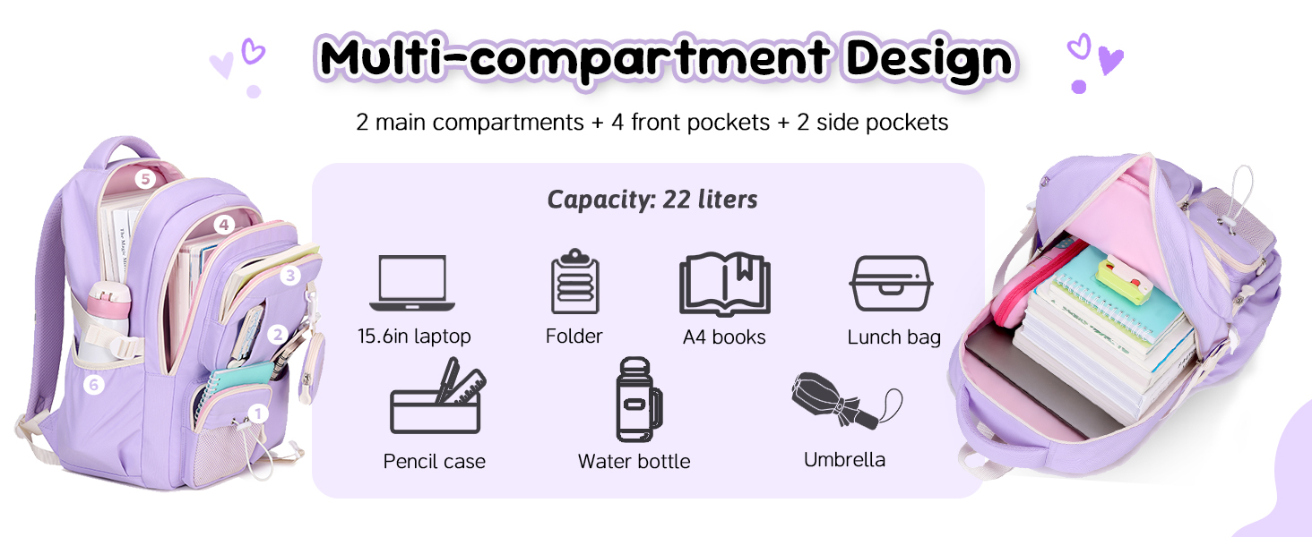 Шкільний рюкзак для дівчаток 1-5 класів з милим брелоком, стильний рюкзак для школи та подорожей, чорний