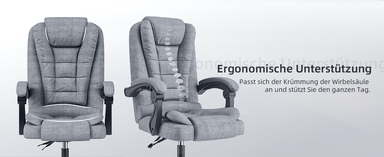 Крісло для офісу та дому Naspauluro: ергономічне, з регулюванням висоти та нахилу, комп'ютерне крісло з високою спинкою та підлокітниками (сірий)