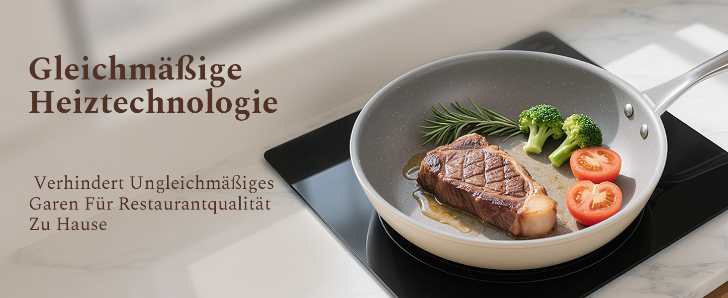 Набір сковорідок Koch Kode: керамічне покриття, 20/24/28 см, з нержавіючою ручкою, для індукційних плит, без PTFE та PFOA, безпечне для здоров'я, бежевий (20 см)