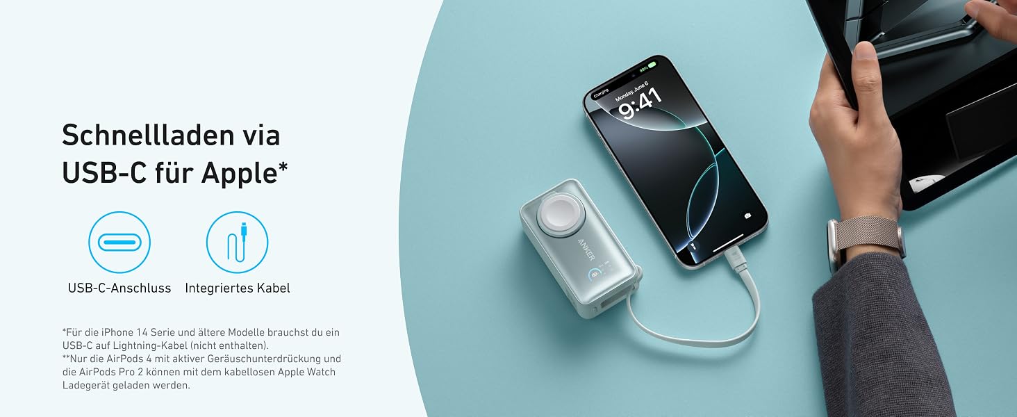 Повербанк Anker MagGo 10000mAh 35W з вбудованим USB-C кабелем для Apple Watch, iPhone 17/16/15, Samsung, iPad, AirPods (Зелений)