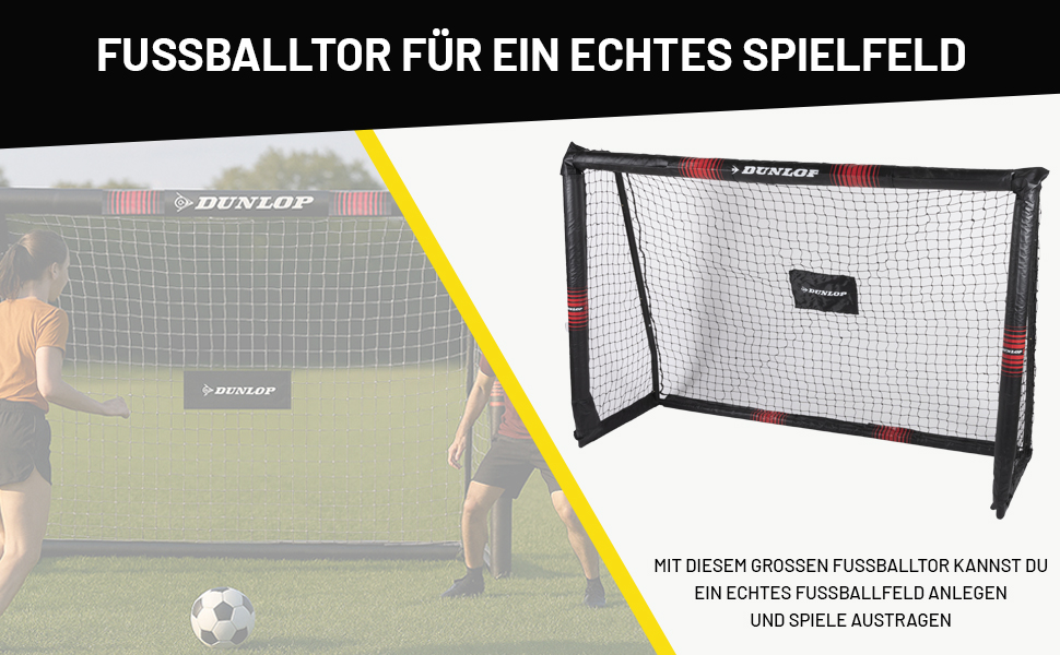 Dunlop Football Goal - Metal Soccer Goal Post - Training Accessory for All Ages - Easy Assembly - 180x120x60cm, 240x160x85cm, 120x300x200cm - Black/Red