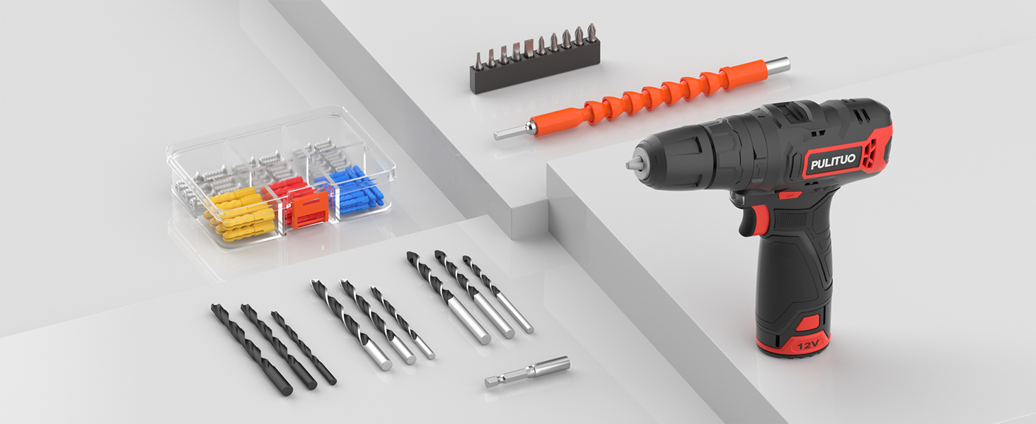 Акумуляторний ударний дриль-шуруповерт PULITUO 12V, комплект, металевий патрон 3/8', 21+1+1 ступенів моменту, LED-ліхтар, 35 Нм, 1300 mAh, бездротовий дриль
