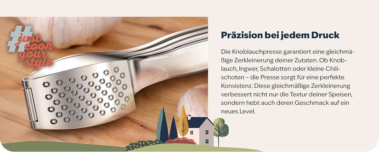 Преміум-прес для часнику Kjøk - з цинкової сплави, хром, професійний, для посудомийної машини, стильний, подарунок на День Матері, срібний
