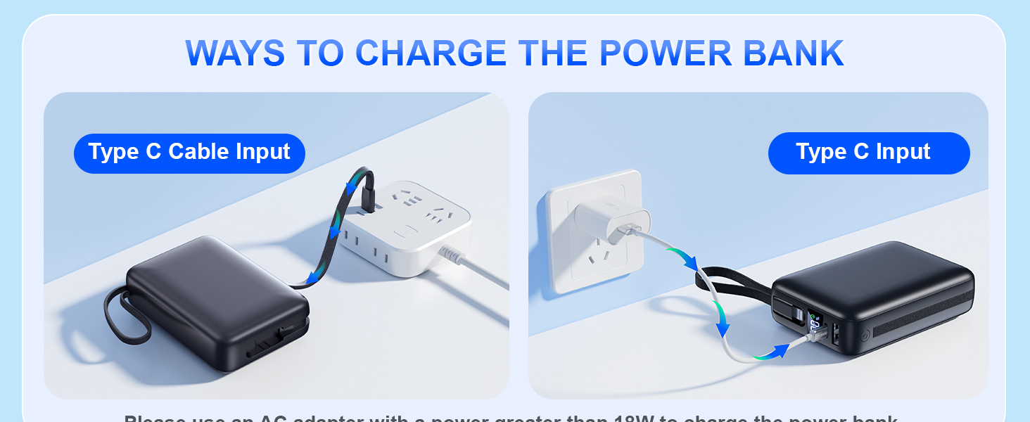 Power Bank 26800mAh: Портативний акумулятор з двома портами та кабелями, сумісний з iPhone та Android